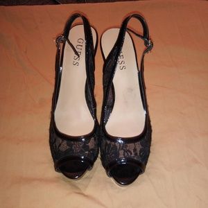 Guess black floral lace heels sz 7